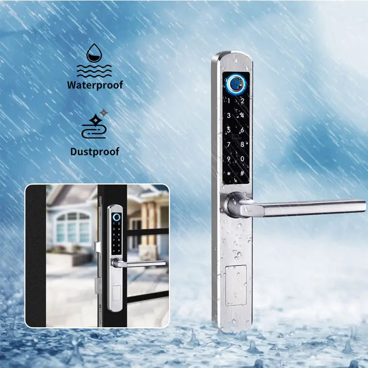 High Security Stainless Steel Thermal Break Smart Door Lock for Wood Door with Fingerprint Electronic Control WiFi IP64 Tuya App