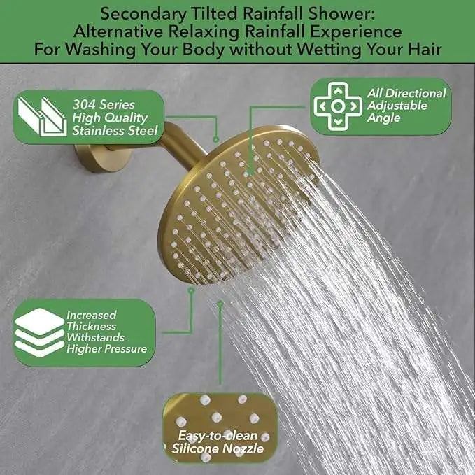 Hongdec Thermostatic Shower Faucet Set Brushed Gold Shower System Push Button Diverter Shower Faucet