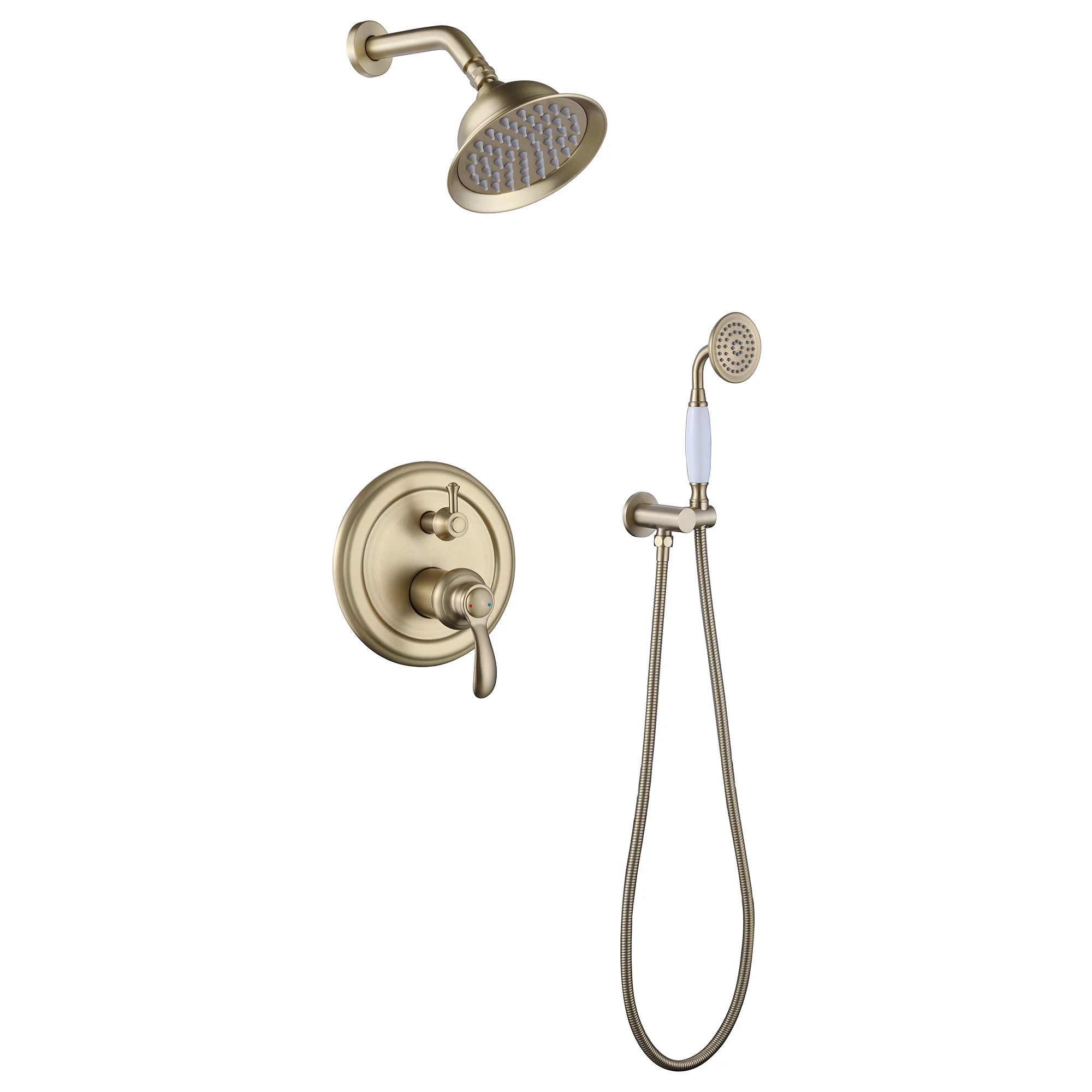 Homein Brushed Gold Double Handle 2-Function Brass Concealed Shower Set, CUPC Certified Pressure Balance Shower System