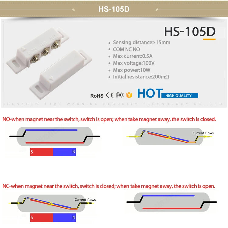 3 Wire NC NO COM Magnetic Reed Switch Sensor Magnetic Door Window Open Sensor