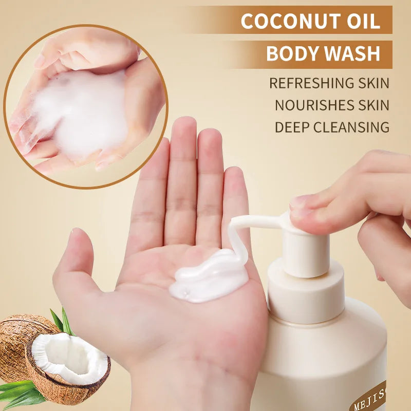 Best Selling SADOER 100% Natural Coconut Oil Body Wash Women Body Butter Cream Moisturizing Nourishing Whitening Shower Gel