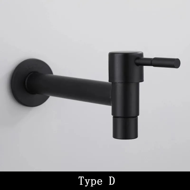 Wall Mounted Faucet Single Cold Sink Tap Black Water Tap for Bathroom Washing Machine Sink Mop Pool