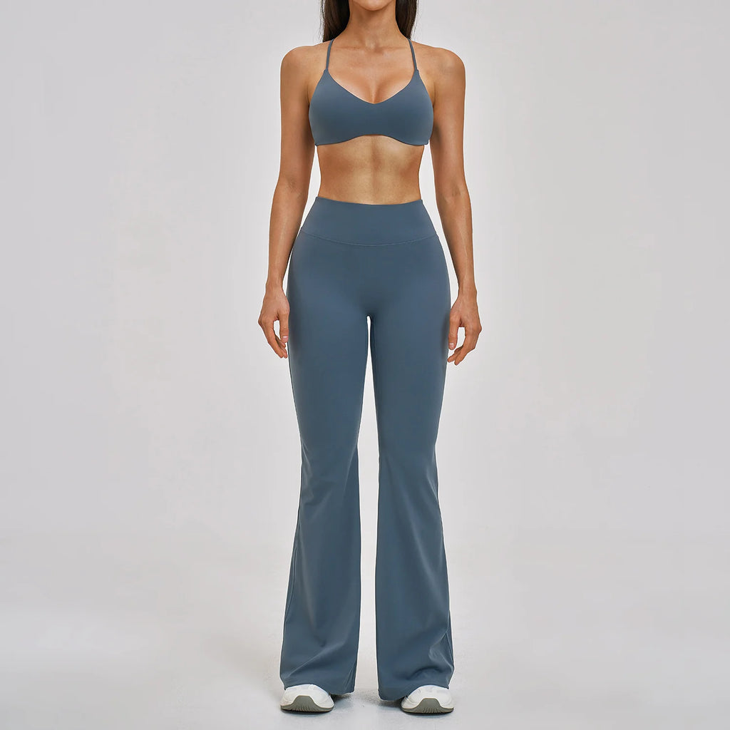 Tight Solid Breathable Back Yoga Set 2-Piece High-Waisted Elastic Waist Sports Suit for Outdoor Running Gym Wear