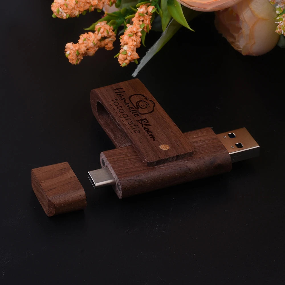2 in 1 OTG Usb Flash Drive Wooden Flashdisk 16gb 32gb 64gb Type C Mobile Phone USB Memory Storage Stick