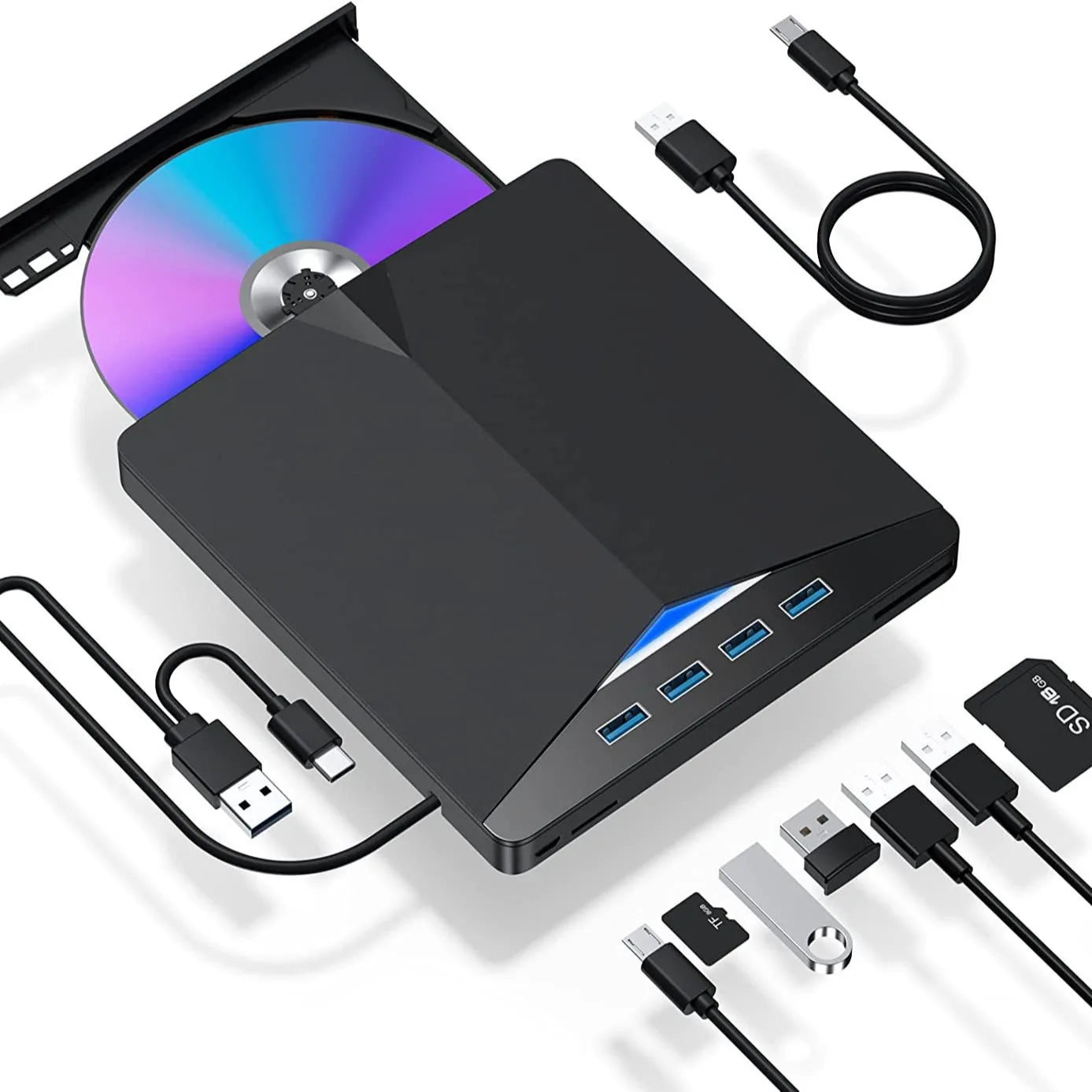 New Ultra-Thin USB 3.0 & Type-C External DVD Burner with TPEC Card Reader  Writer External DVD Driver