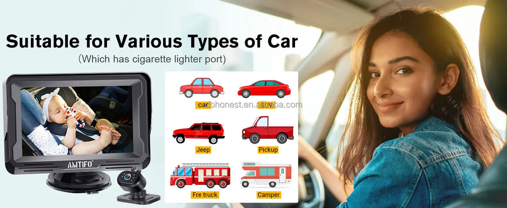 Brown Baby Car Camera Waterproof 1080P Easy Install Clear Night Vision 2Mins Plug-Play 360 Rotation Rear Facing Monitor