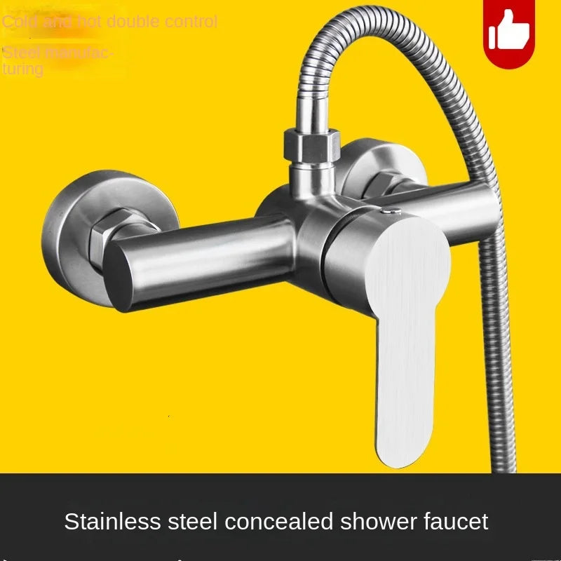 Single Handle Stainless Steel Triple Mixing Wall Mount Shower Valve Rainy Soft Jet Brushed Surface Ceramic Core 3 Holes Modern