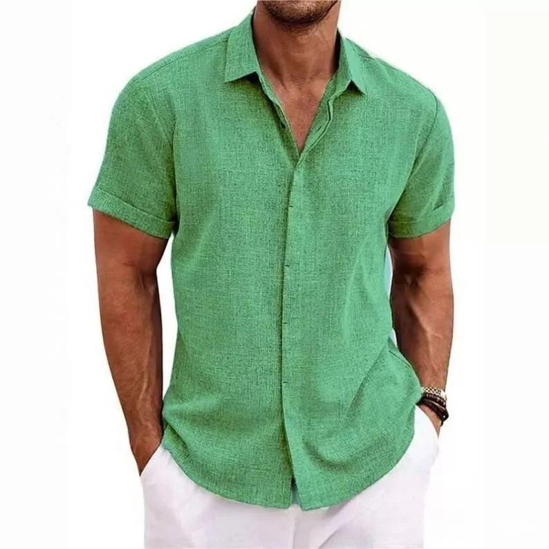 Men's Linen Short-Sleeved T-shirt Loose Undershirt Solid Color Cotton and Linen Shirt Men's Beach Plus Size Men's Shirt