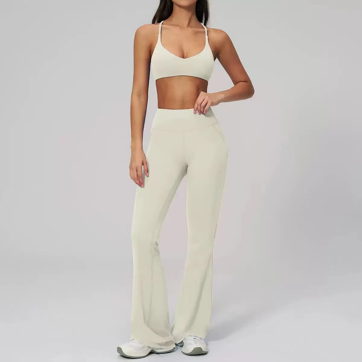 Women's Yoga Fitness Suit Halter Neck Flared Leg Quick-Drying Spandex/Nylon Solid Pattern