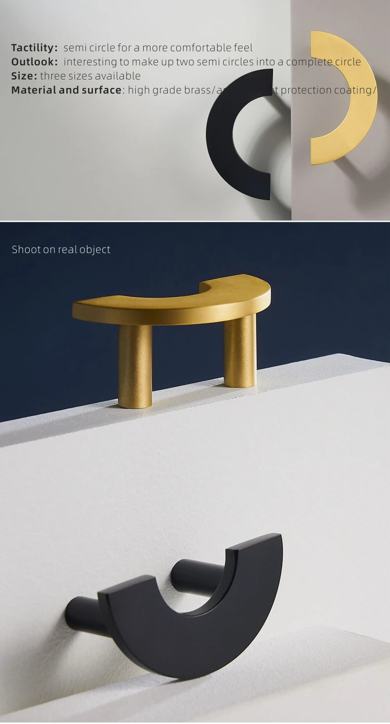 Dooroom Brass Furniture Handles Modern Light Luxury Semi Circle Pulls Wardrobe Dresser Cupboard Cabinet Drawer half moon Knobs