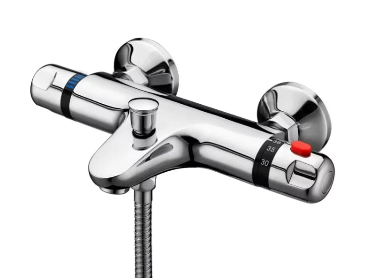 Dual Handle Brass Thermostatic Valve Concealed Hot Cold Shower Faucet Set Soft Spray Polished Chrome Finish