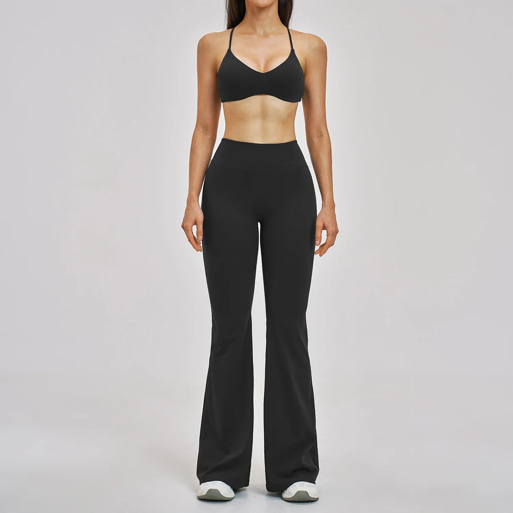 Tight Solid Breathable Back Yoga Set 2-Piece High-Waisted Elastic Waist Sports Suit for Outdoor Running Gym Wear
