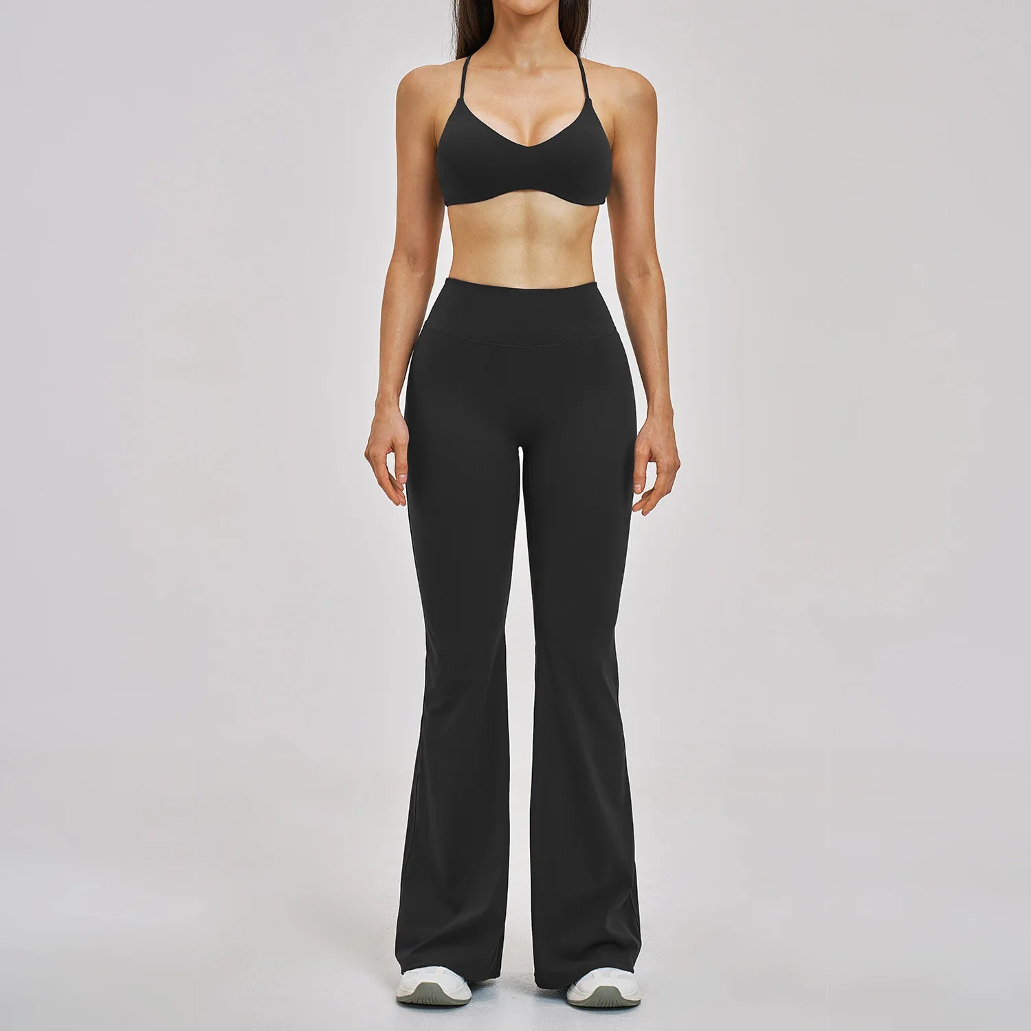 Tight Solid Breathable Back Yoga Set 2-Piece High-Waisted Elastic Waist Sports Suit for Outdoor Running Gym Wear
