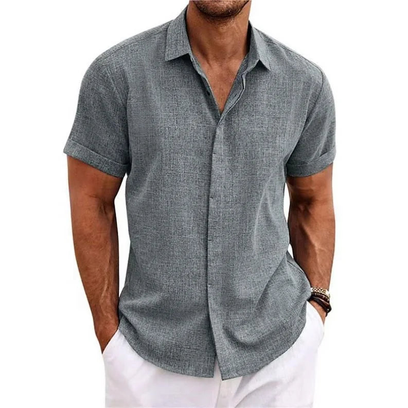 Men's Linen Short-Sleeved T-shirt Loose Undershirt Solid Color Cotton and Linen Shirt Men's Beach Plus Size Men's Shirt