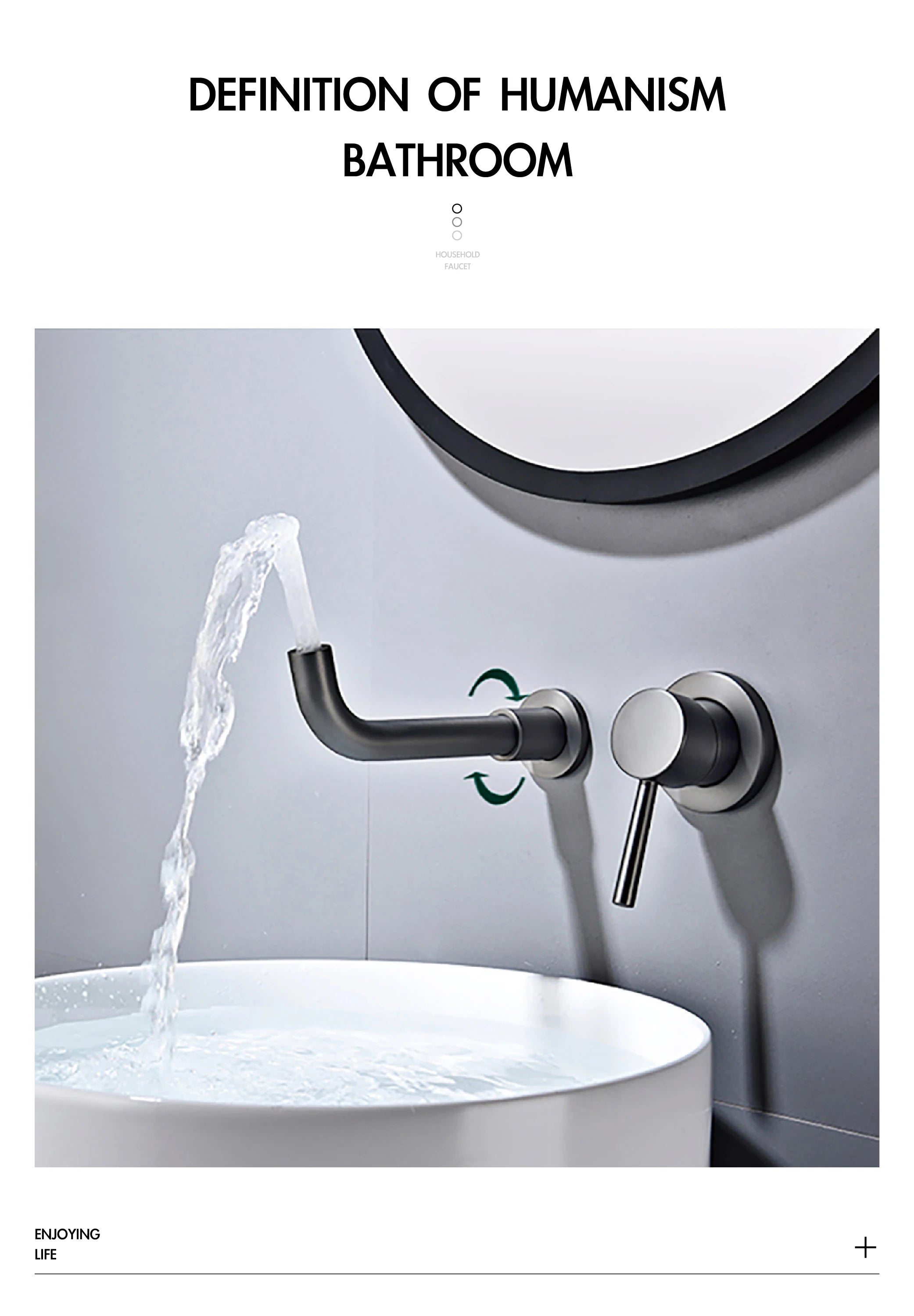 Modern Wall-Mounted Black Brass Bathroom Faucet with Concealed Design 2-Hole Single Handle Cold and Hot Dual-Control Basin Tap