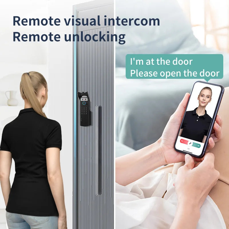 3D Face Recognition Front Door IP67 Waterproof Smart Lock Remote Keyless Fingerprint Password Unlock Cloud Wood Compatible