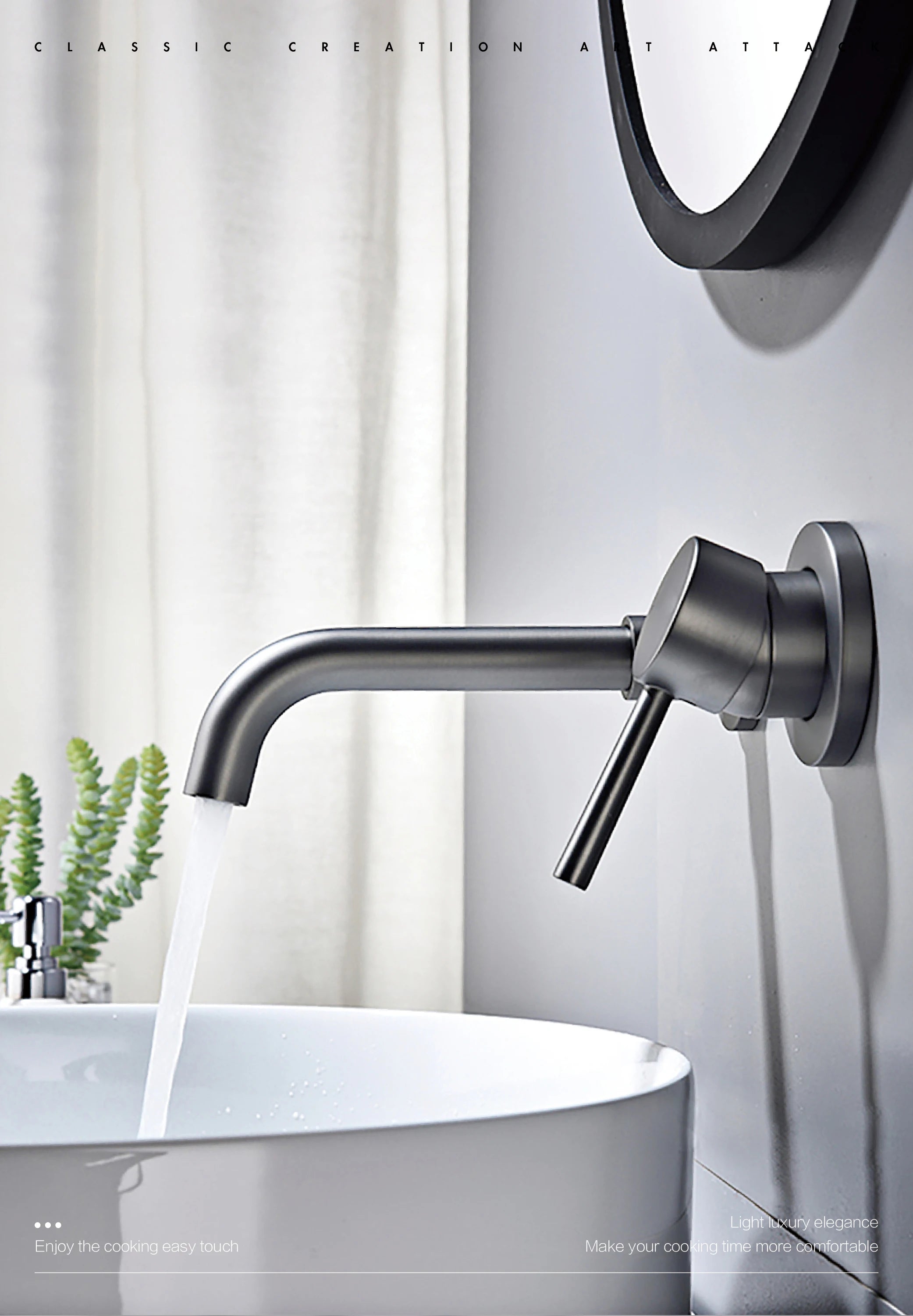 Modern Wall-Mounted Black Brass Bathroom Faucet with Concealed Design 2-Hole Single Handle Cold and Hot Dual-Control Basin Tap
