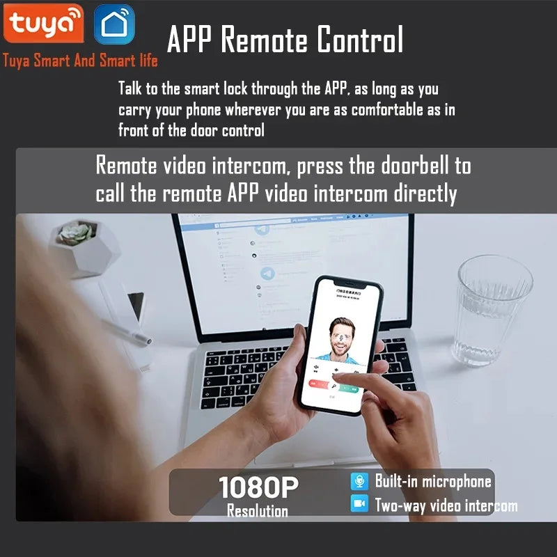 2025 New Tuya T31 Smart Door Lock 3D Face Recognition Real Time Video Built in HD Camera Tuya WIFI Smart Door Lock
