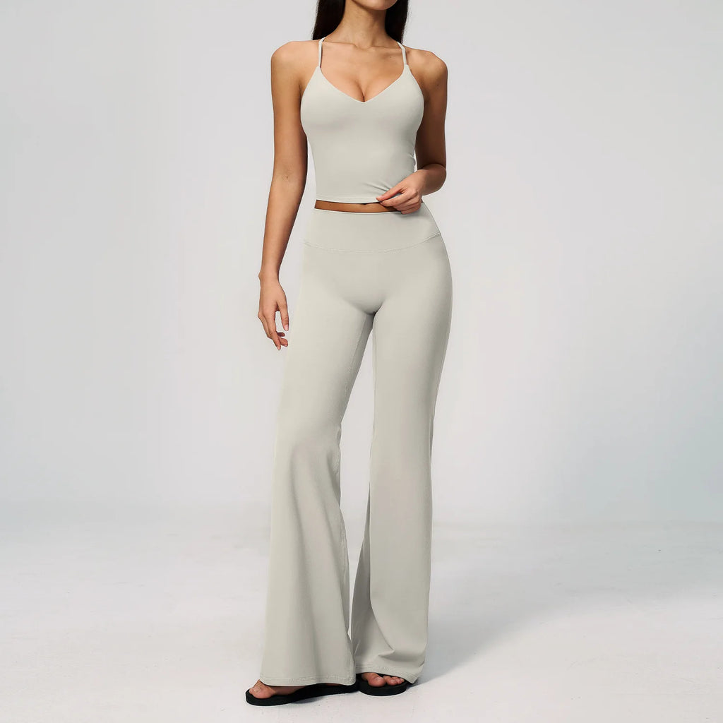 Women's Yoga Vest Top High-Waisted Quick-Drying Solid Casual Wide Leg Pants Running Outdoor Yoga 2-Piece Clothing Set