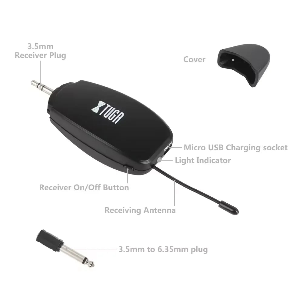 XTUGA KX621 UHF Wireless Cardioid Condenser Microphone Clip-on Noise Cancelling Portable for Saxophone Trumpets Smart Phones