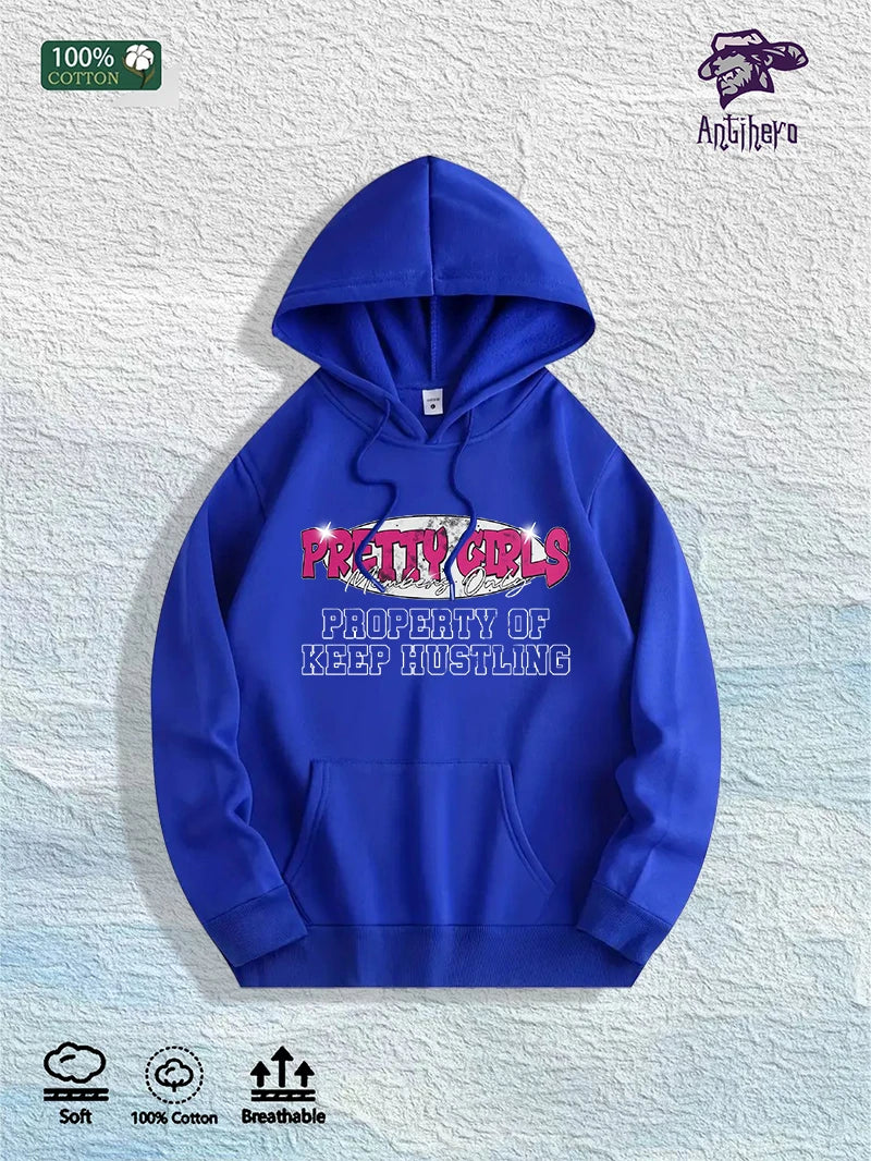 US Local Warehouse: 100% Cotton "Pretty Girls Keep Hustling" Graphic Hoodie, 7 Colors