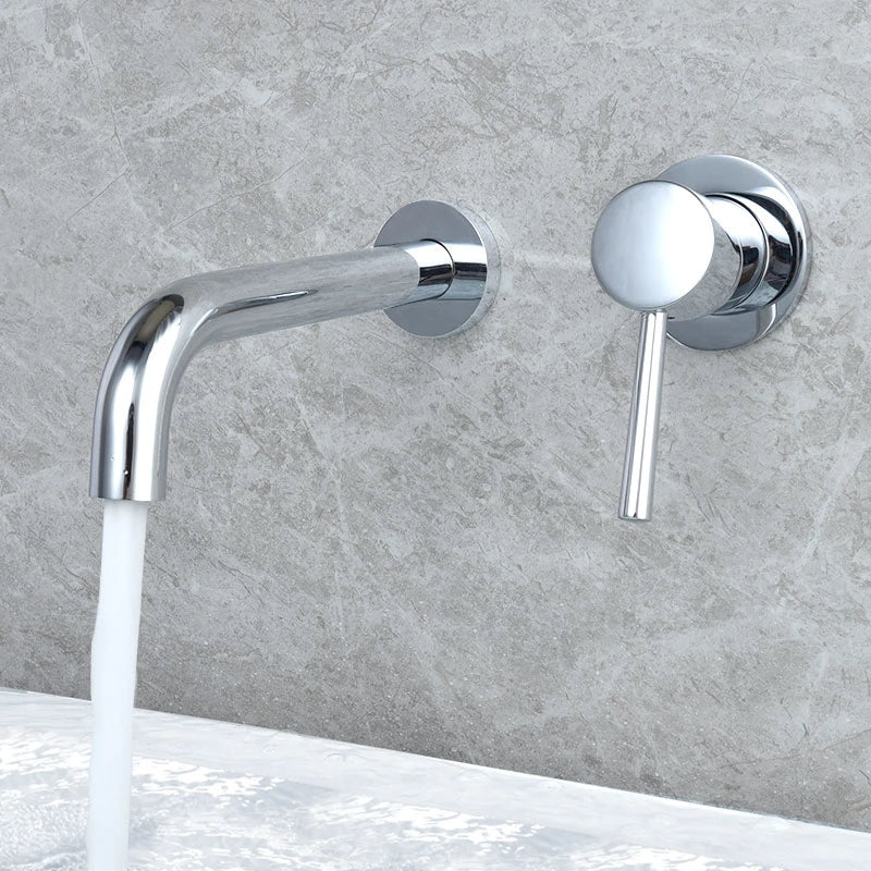 Luxury Brushed Gold Tap Wall Mount Bathroom Basin Sink Faucet Solid Brass Single Handle Hot and Cold Mixer Golden Bathtub Faucet