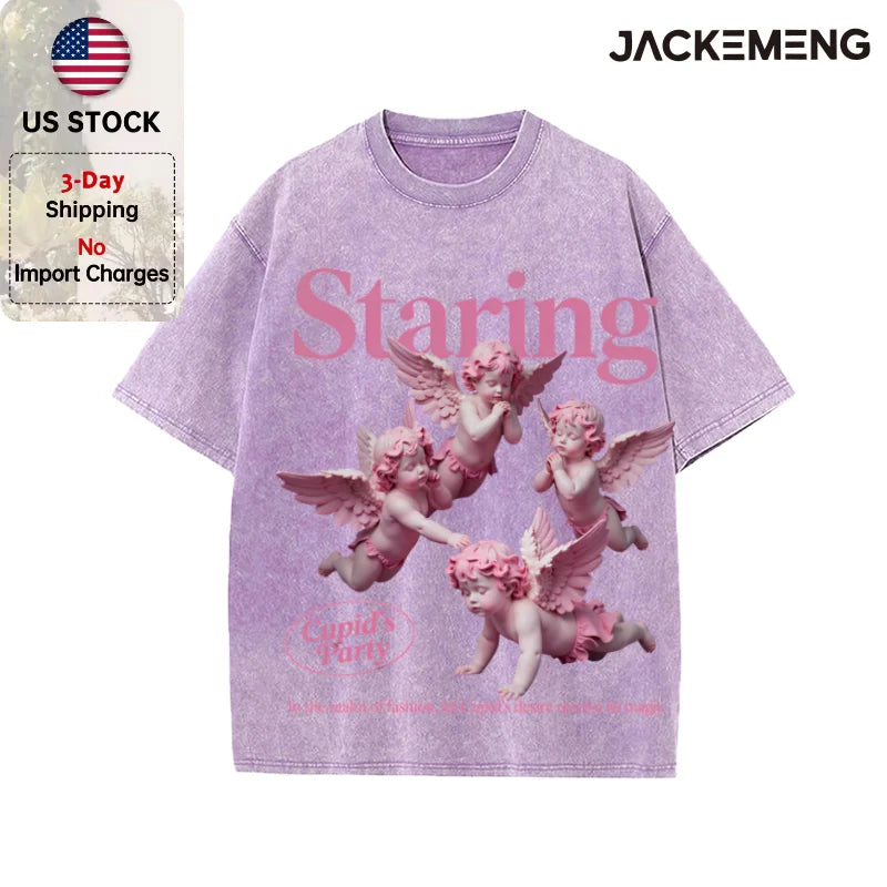 Oversized Vintage Retro Angel Art Streetwear Print Tshirt USA Stock Wholesale Y2K Casual Tee