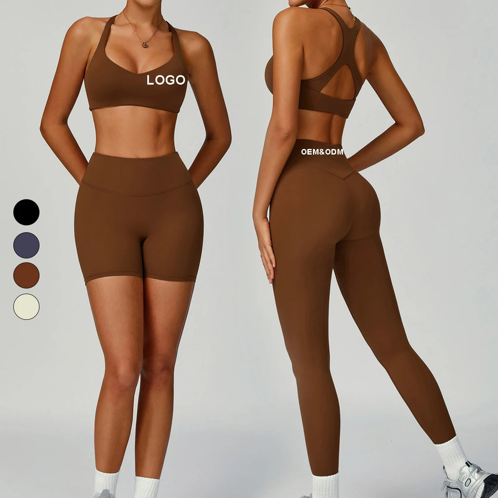 Women's Sustainable Reversible Open-Back Running Outfit XL Sports Wear Recycled Fabric Yoga Set 3-Piece MOQ for Exercise