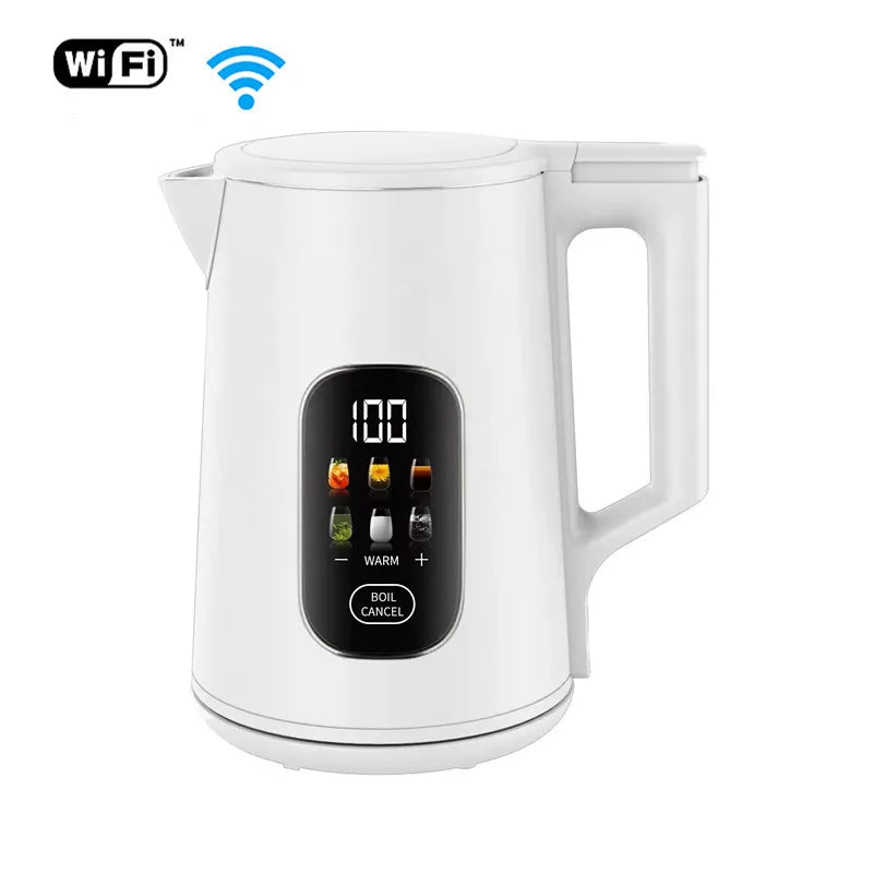 Precise Temperature 1.7L Digital Stainless Steel Shell Smart Electric Tuya Wifi Keep Warm Mobile Control Display Tea Kettle