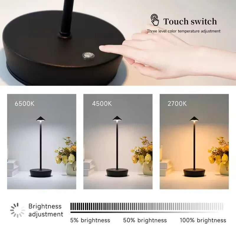 Rechargeable Cordless LED Table Lamp with Touch Control Dimmable & Eco-Friendly Modern Design for Bedroom Use
