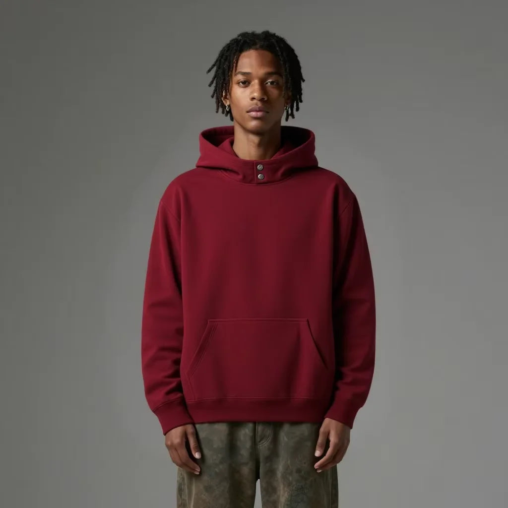 Double Button Closure Hood Drop Shoulder Cotton Blend Casual Top Quality Men's Custom Designer Oversized Hoodie