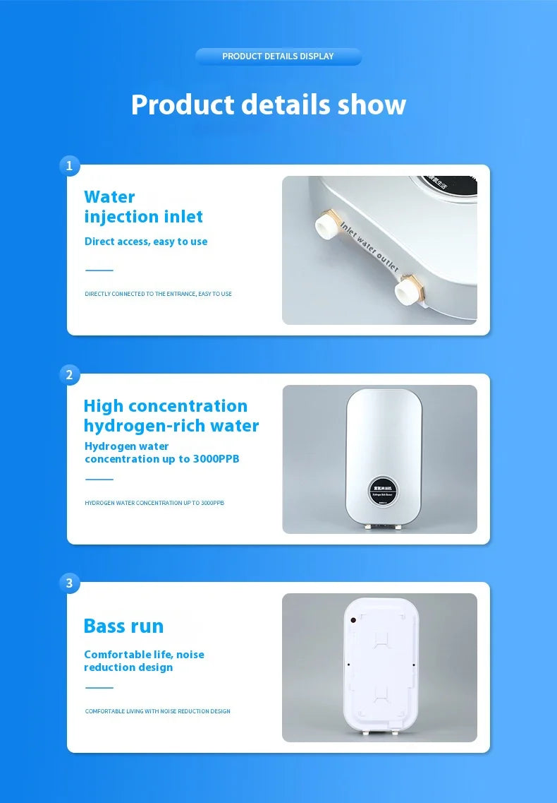 High Concentration PEM Hydrogen Generator Nano Hydrogen Shower Machine Hydrogen Rich Pure Water Heater for Bathroom Use