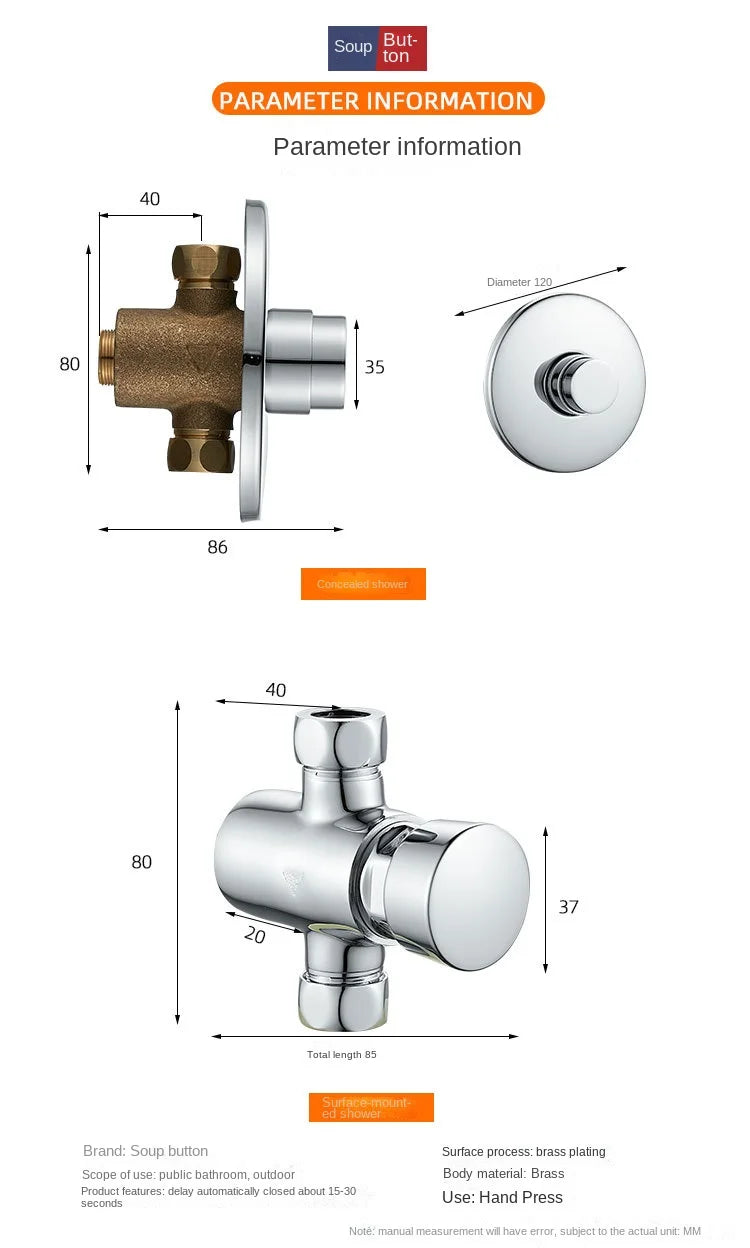 Swimming Pool Bathroom Concealed Single-cold Delayed Shower Tap Outdoor Beach Surface-mounted Push-button Delayed Shower Switch