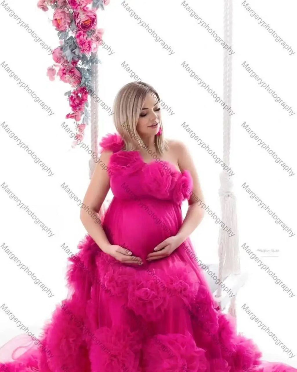 FK26 Pink Sexy Female Baby Shower Dress Tulle Maternity Photoshoot Clothes Long Women Pregnancy Dress Pregnant Woman Gowns