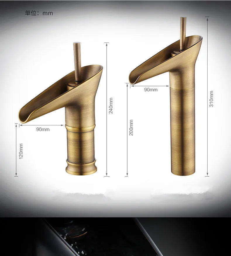 Bathroom Faucet Single Lever Waterfall Basin Faucet Brass Antique Hot and Cold bathroom Sink Mixer Wine Glass Style Taps