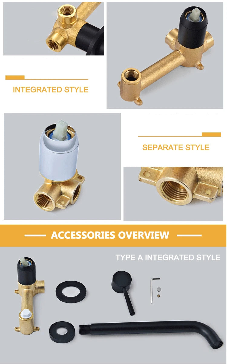 Luxury Brushed Gold Tap Wall Mount Bathroom Basin Sink Faucet Solid Brass Single Handle Hot and Cold Mixer Golden Bathtub Faucet