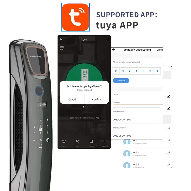 Wholesale Automatic Fingerprint Lock WIFI Door Tuya Multi-functional Digital Biometric Card Smart Door Lock With Doorbell