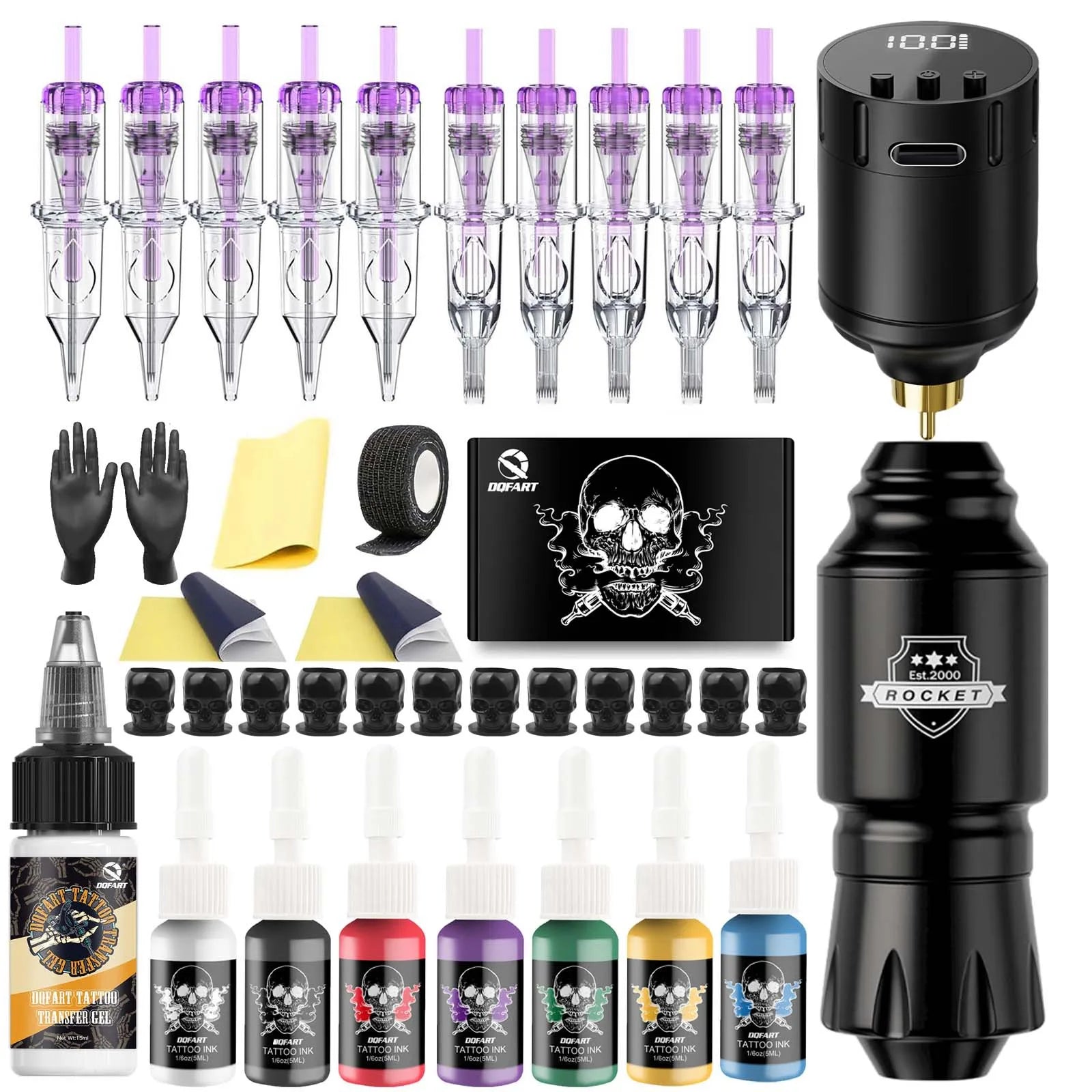 Cross-Border Hot-Selling Wireless Rocket Tattoo Pen Set LED Screen Display Rechargeable Battery 0.1V Adjustable Aluminum WTK-106