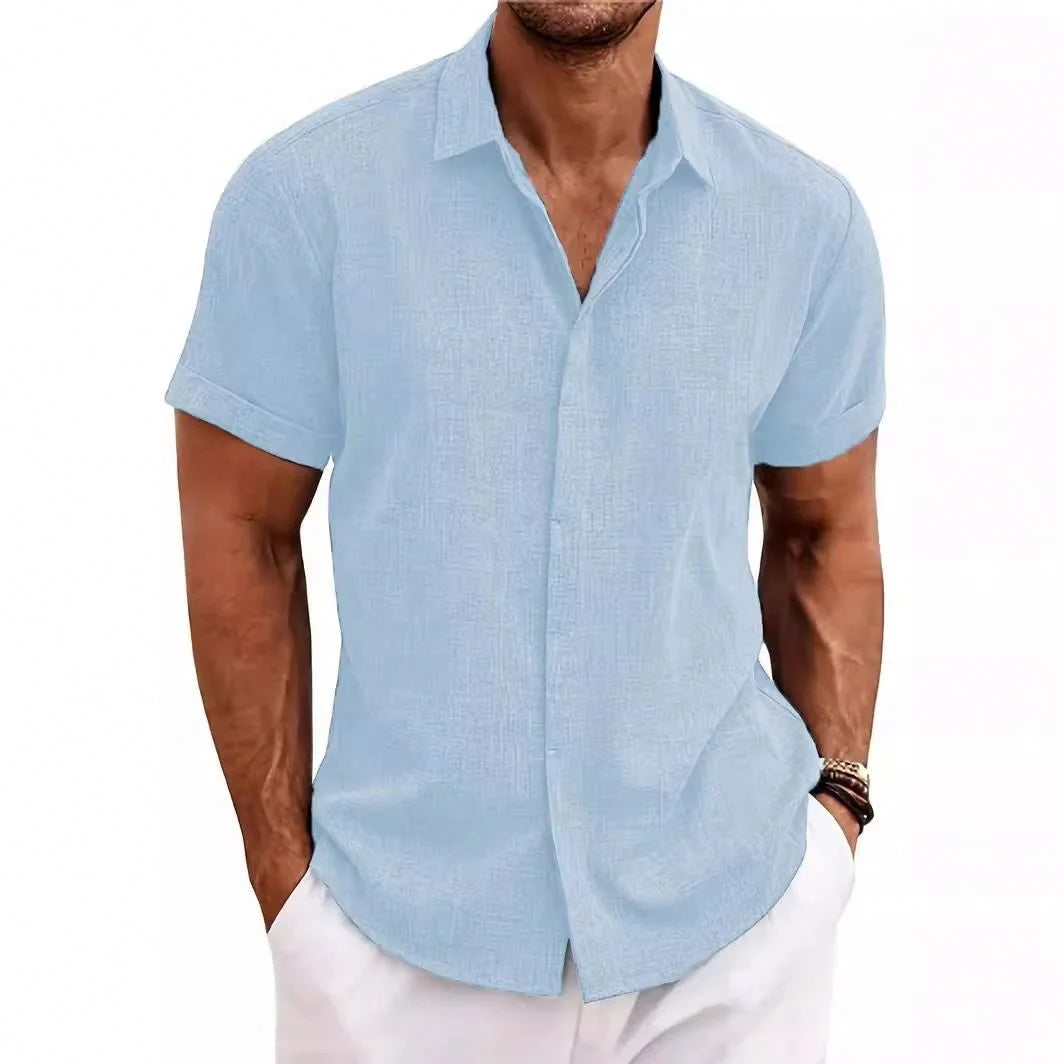 2026 Summer European and American Tie-Dyed Young Casual Linen Short-Sleeved Shirt