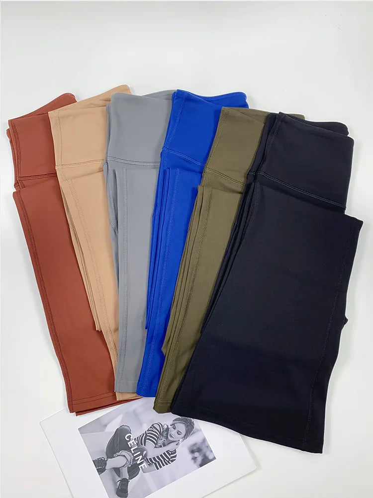 Solid Flared Yoga Sports Fitness Pants Spandex/Nylon High Waist Elastic Slimming Wide Leg Full Length Tummy Control Hip Lifting