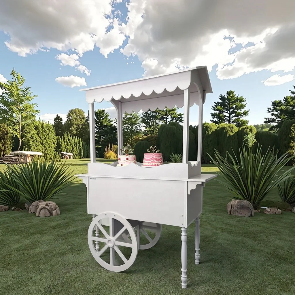 PVC & Wood Display Stand for Wedding Parties Baby Shower Wedding Candy Cart with Wheels for Birthday Wedding Party Event Decor