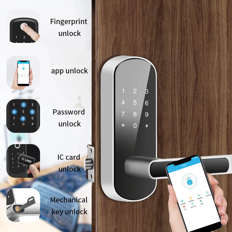 High Quality Tuya TT Lock Zinc Alloy Wood Aluminum Smart Card Fingerprint Door Lock Remote Control APP Memory Card Cloud C7/S7