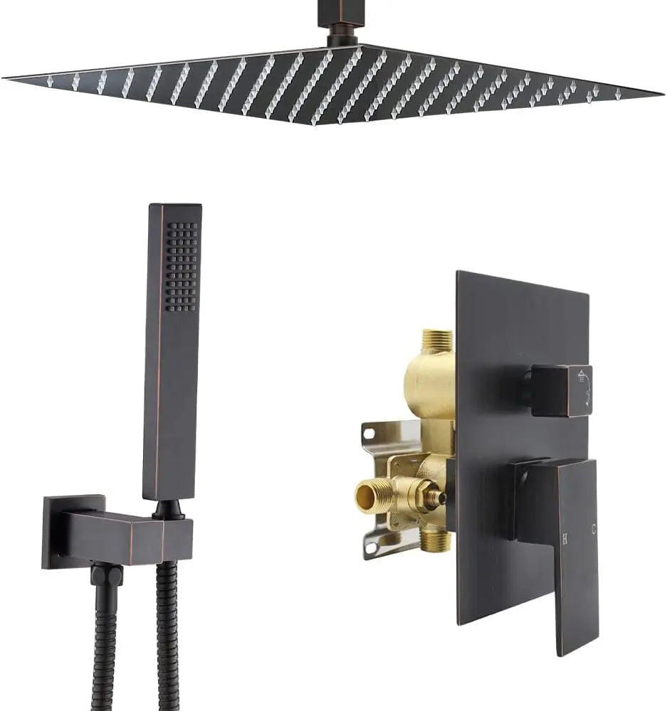 16inch Oil Rubbed Bronze Ceiling Mount Concealed Bathroom Rain Shower System Mixer Set with Overhead Rain Shower