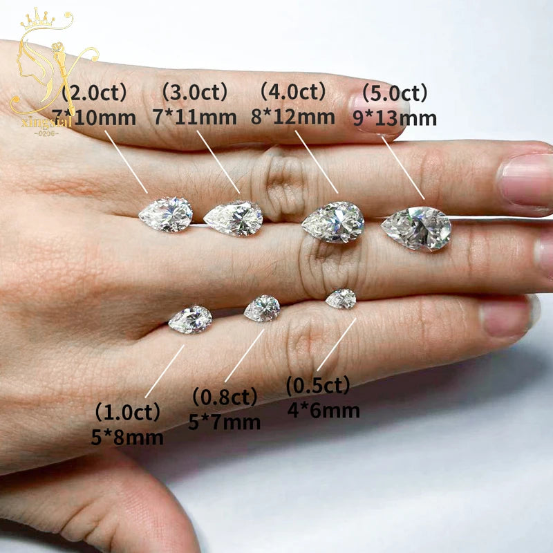 Xingsial 4x6mm 9x13mm Multiple Color VVS1 0.5ct 5ct GRA Certificated Pear Cut Synthetic Diamond Gemstone Loose Moissanite Stone