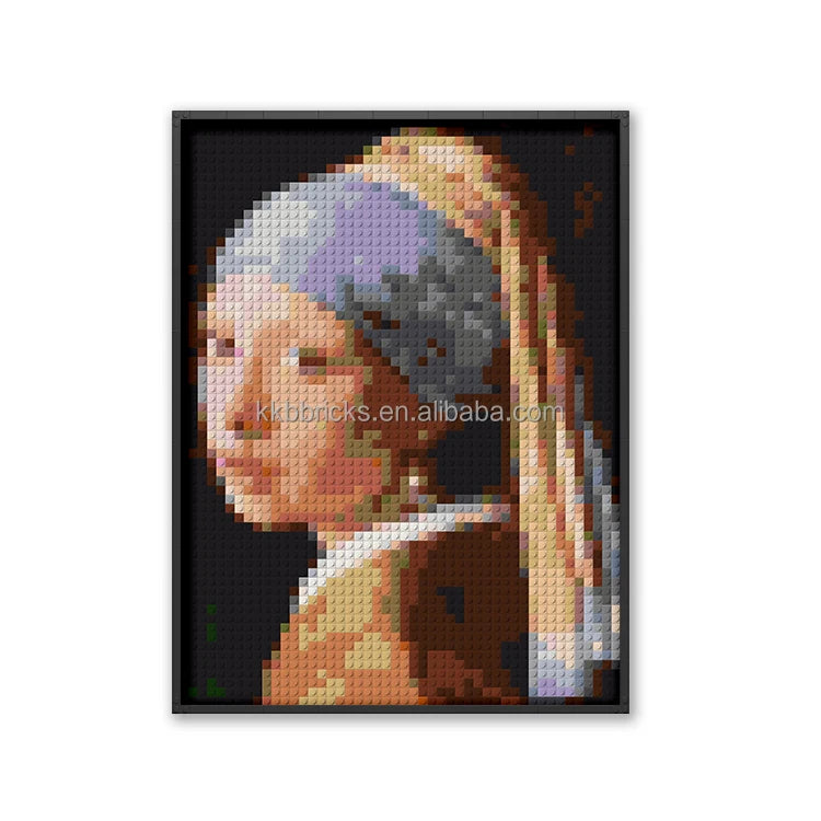 48x64 Studs 1*1 Round Tile or 1*1 Plate  Girl with a Pearl Earring Pixel Art Set  Decorative DIY Mosaic Art 20" Framed Art