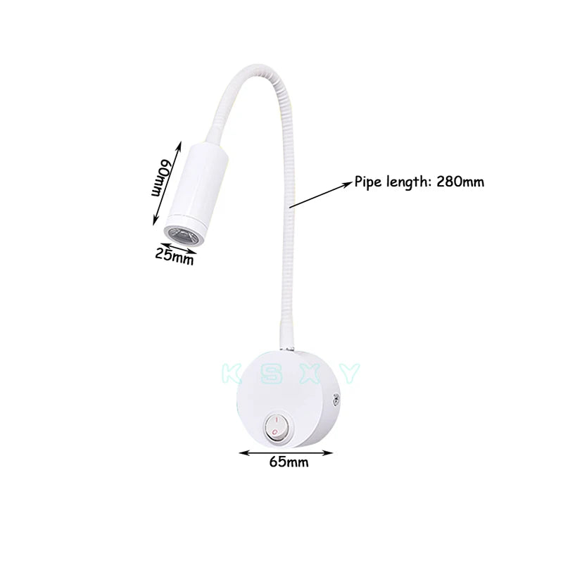 LED Wall Lamp Knob Switch 90-260V 3W Modern Bedroom Bedside Lamp Black White Light Body 360 Degree Angle Adjustable Wall Light