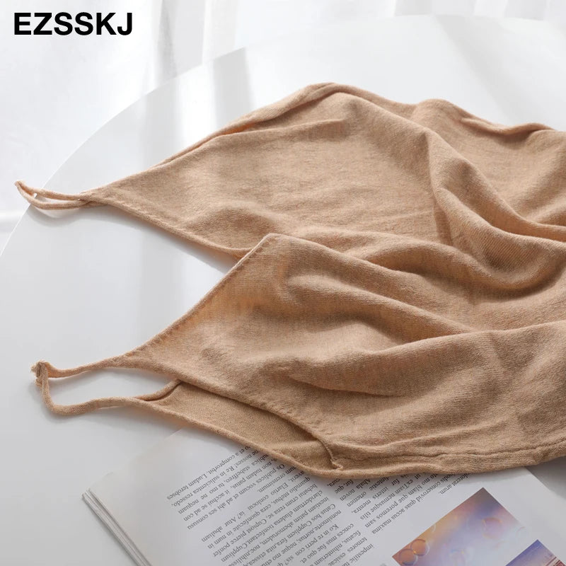 Ezsskj Spring summer 2020 Woman Knitted Tank Dress Casual Long Camisole Vest dress Women Loose  cashmere maix a-line dress