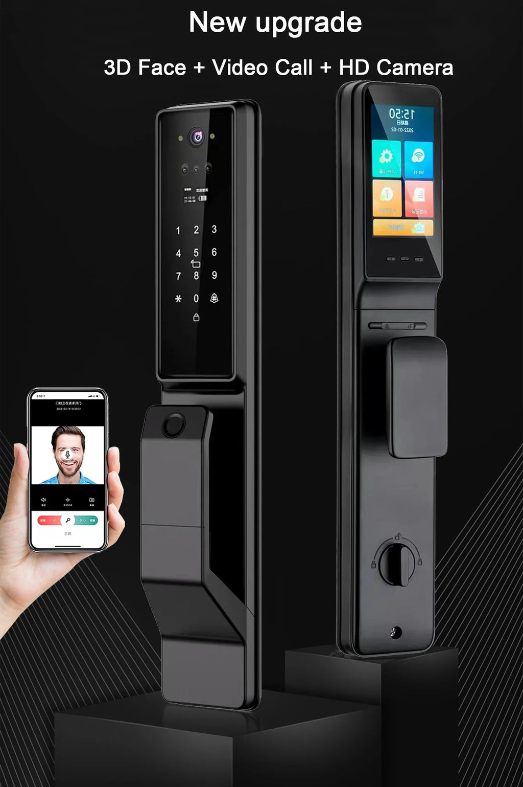 2025 New Tuya T31 Smart Door Lock 3D Face Recognition Real Time Video Built in HD Camera Tuya WIFI Smart Door Lock