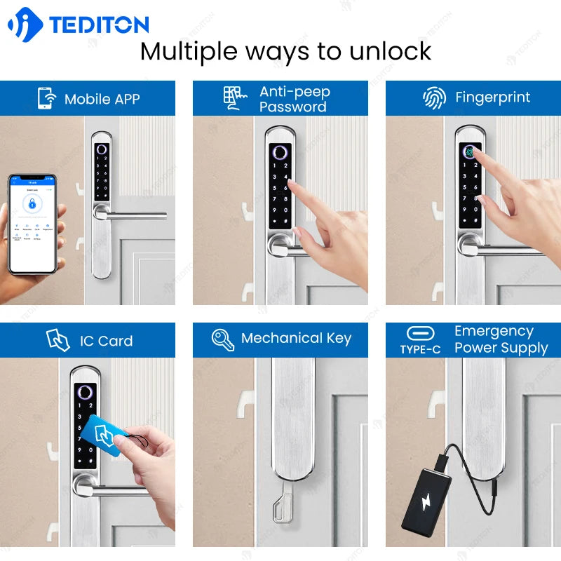 Tediton TTlock Outdoor Sliding Push and Pull Smart Lock Hotel Security Door Lock Smart Locks for Exterior Doors