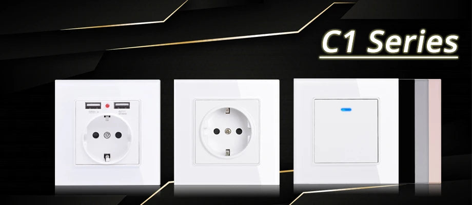 Coswall Luxury Crystal Tempered Glass Panel 1 Gang 1 Way Light Switch On / Off Wall Switch With LED Indicator 16A AC 250V